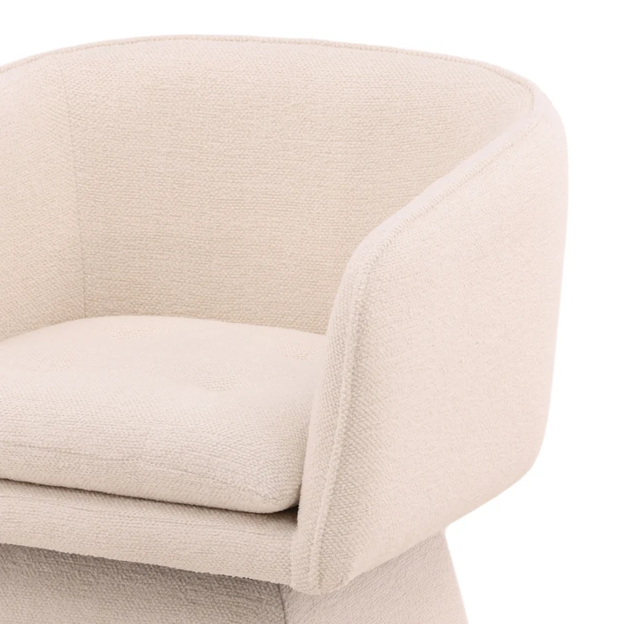 Armchair by Dovetail Jonie in light beige polyester basketweave upholstery with curved continuous back and swivel base