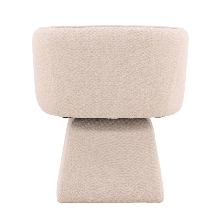 Armchair by Dovetail Jonie in light beige polyester basketweave upholstery with a rotating swivel pedestal base foundation