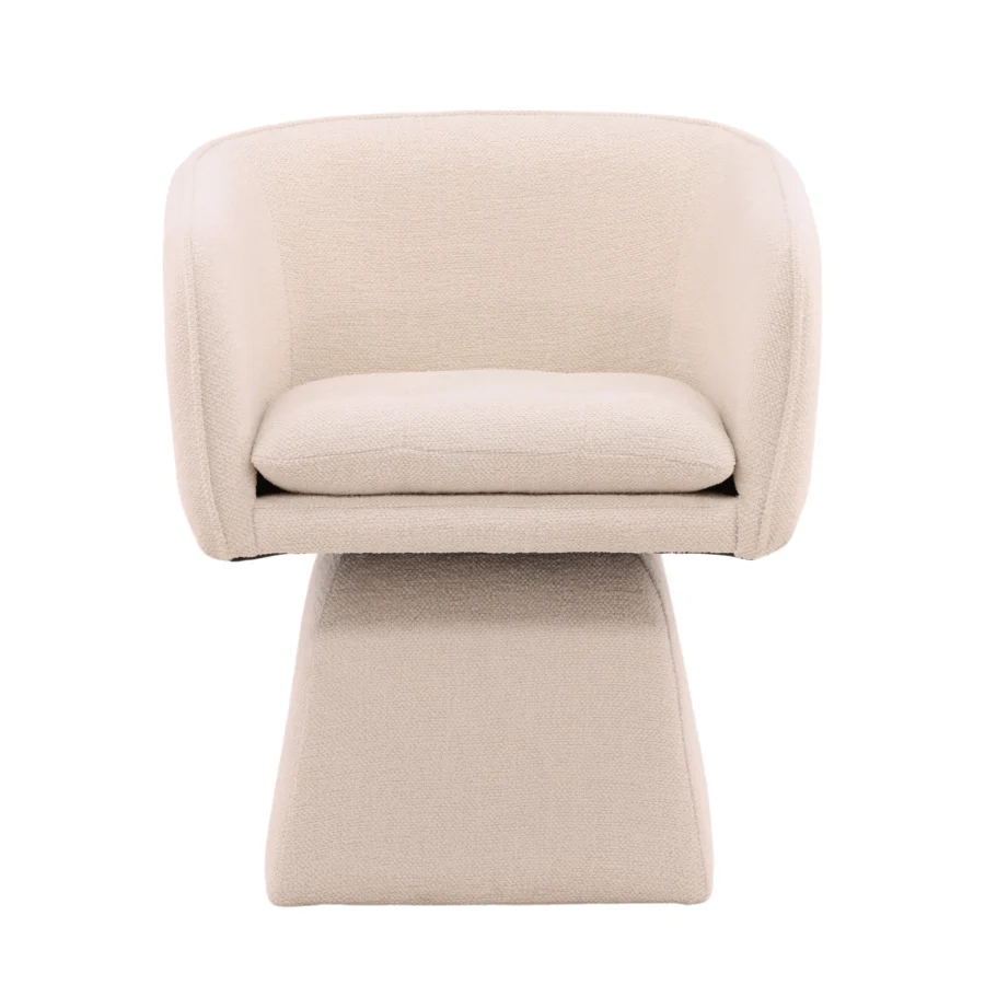 Armchair by Dovetail in off-white polyester basketweave fabric featuring a curved swivel base