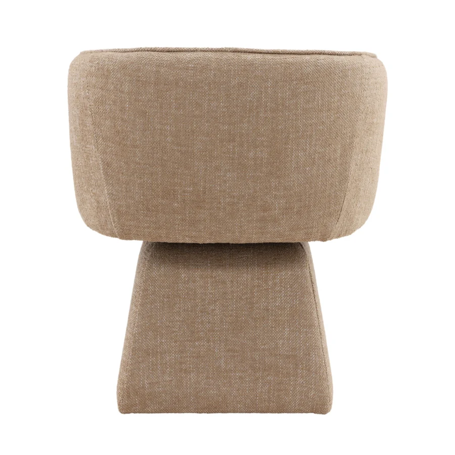 Armchair by Dovetail in neutral beige polyester basketweave fabric featuring a rotating pedestal base and wrapped backrest