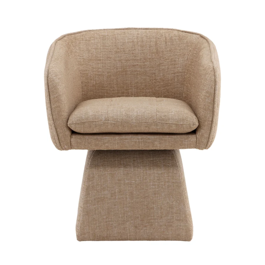Armchair by Dovetail Jonie featuring tan polyester basketweave upholstery on a swivel pedestal base