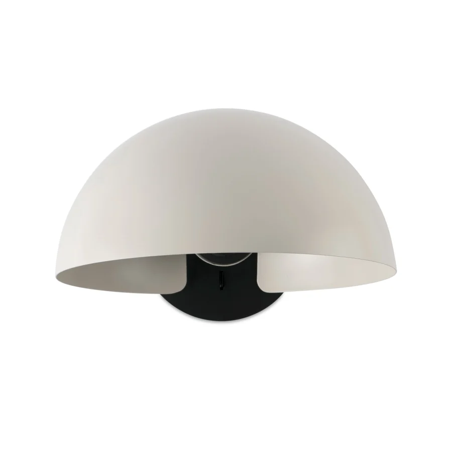 Wall lamp by Faro Barcelona in steel with matte off-white domed shade and black circular base in semi-spherical form