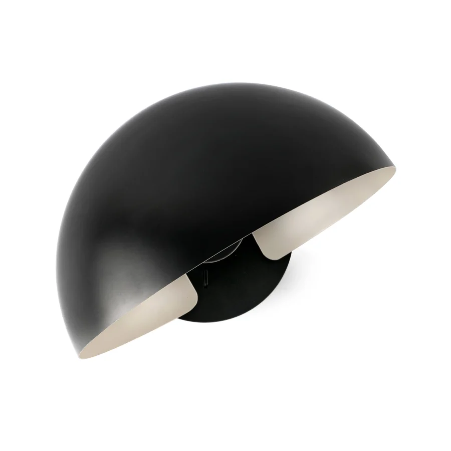 Wall lamp by Faro Barcelona Dominica with steel structure in black finish, hemispherical dome and off-white inner surface