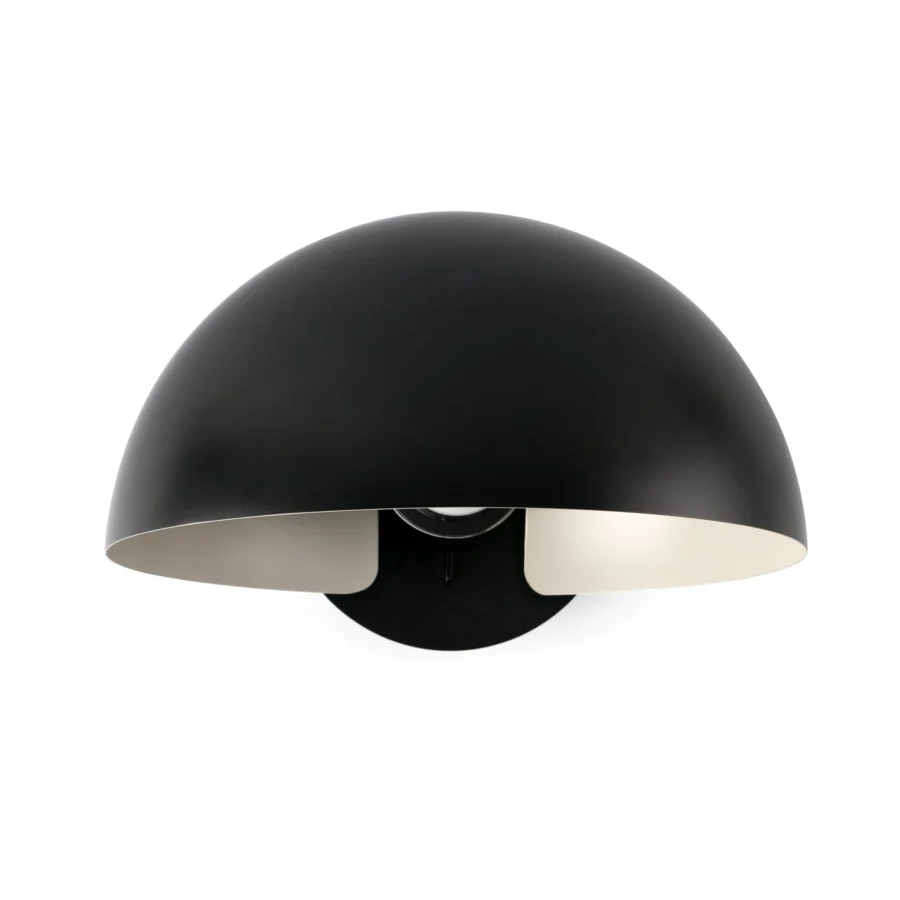 Wall lamp by Faro Barcelona in matte black steel with white interior featuring a dome silhouette and dual layered shade