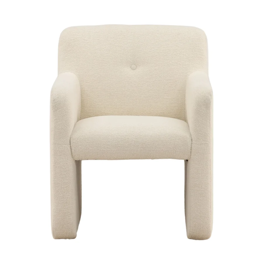 Armchair by Dovetail in solid cream polyester upholstery featuring a single tufted backrest and columnar legs