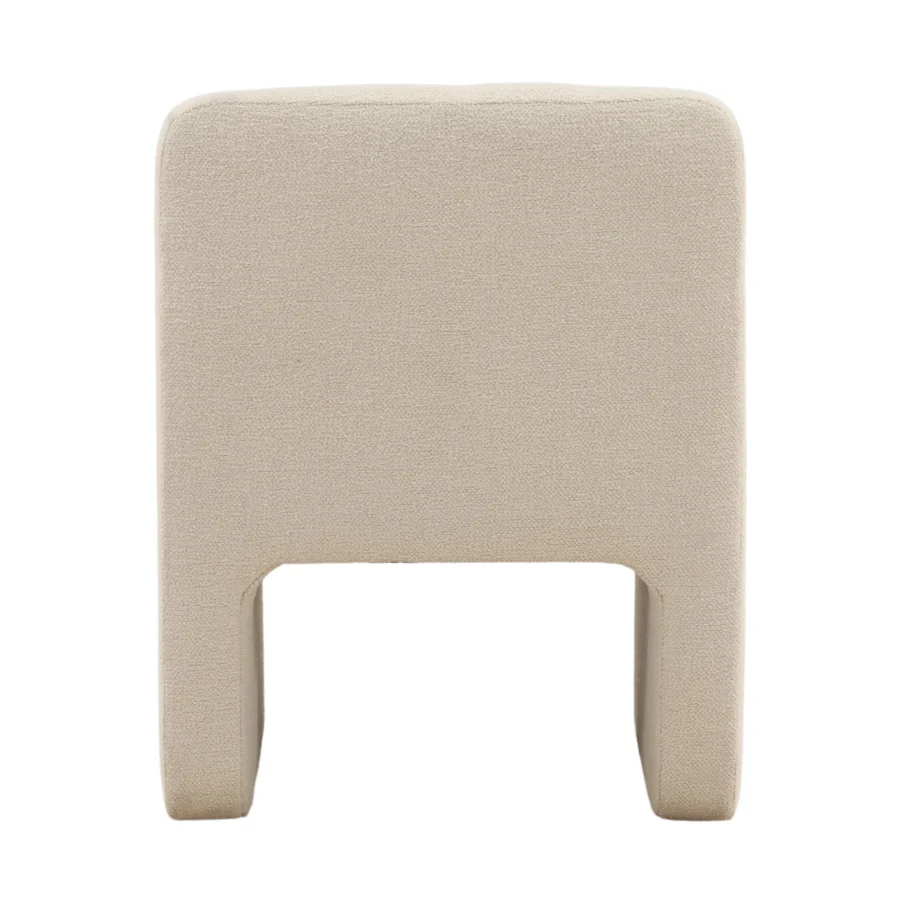 Armchair by Dovetail in light beige textured basketweave fabric, featuring button-tufted backrest and inverted U-shaped bases
