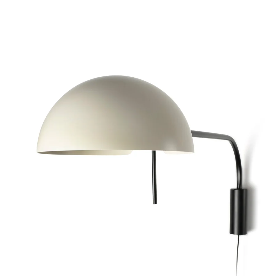 Wall lamp by Faro Barcelona with steel structure in matte black finish and off-white domed shade, featuring angular arm