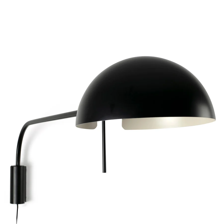 Wall lamp by Faro Barcelona in steel with matte black finish and white interior hemispherical dome on adjustable arm