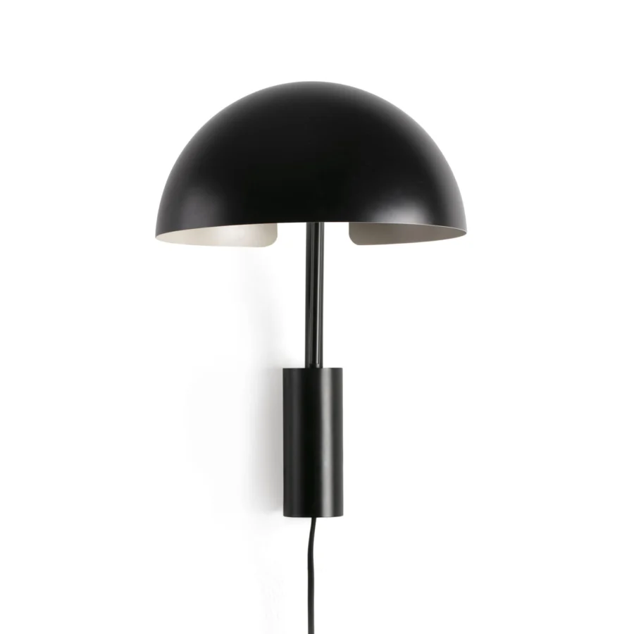 Wall lamp by Faro Barcelona Dominica in steel with black matte finish and neutral interior shade on a rotating arm