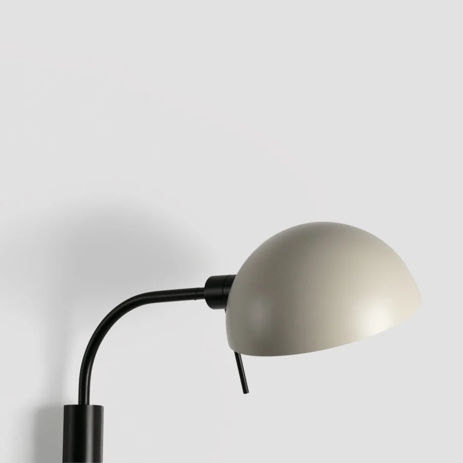 Wall lamp by Faro Barcelona Dominica in steel with matte black finish and an off-white hemispherical articulated shade