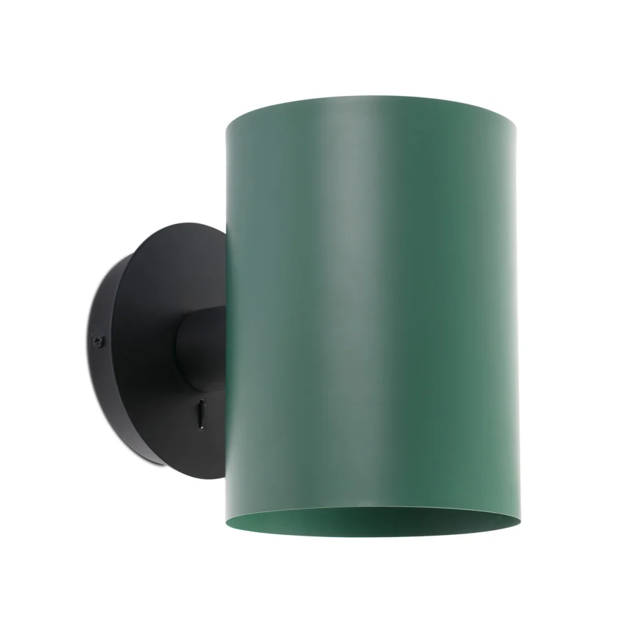 Wall lamp by Faro Barcelona Guadalupe crafted in steel with matte finish in green and black cylindrical directional form