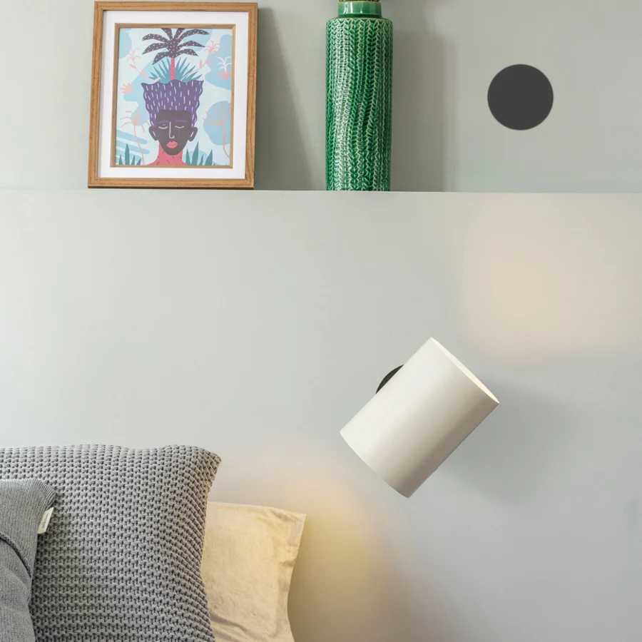 Wall lamp by Faro Barcelona in a cylindrical steel structure with a warm beige finish and circular bracket