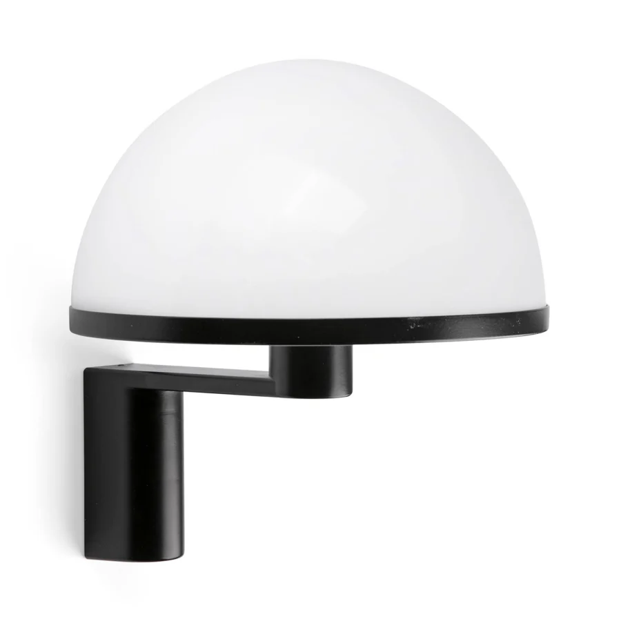 Lamp by Faro Barcelona featuring translucent white opaline glass shade paired with matte black metal arm