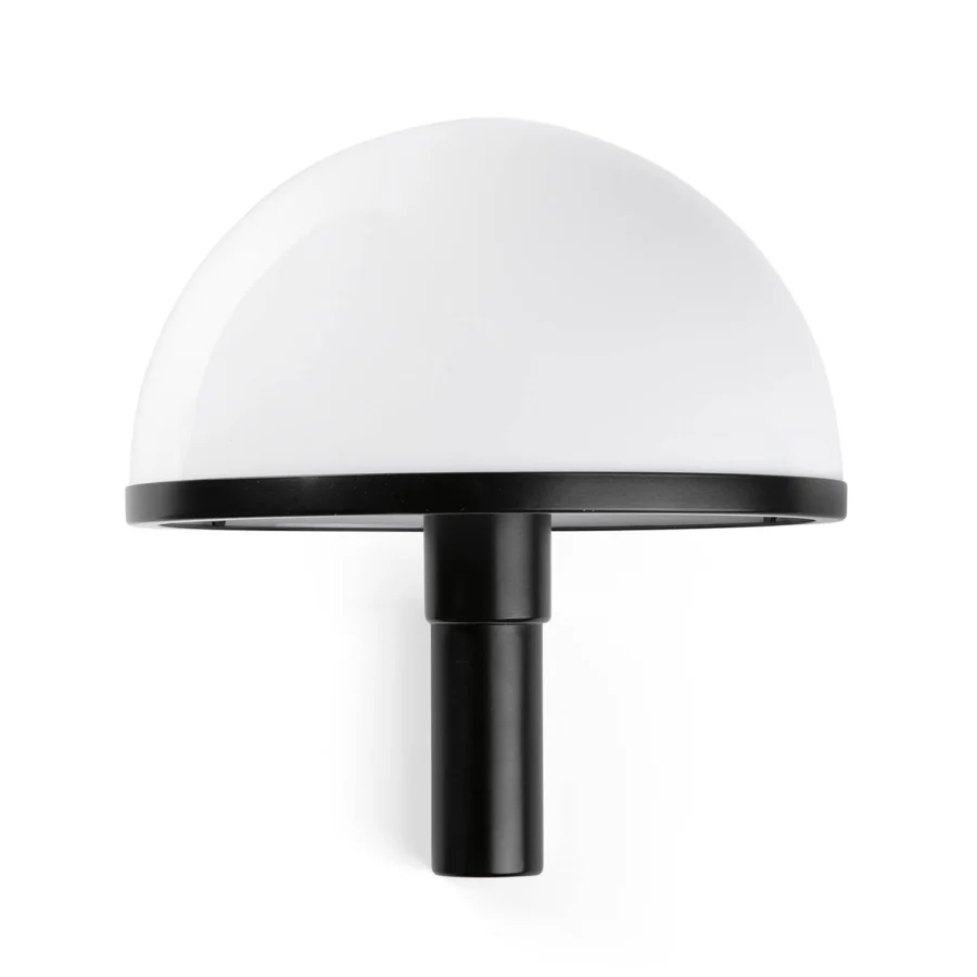 Wall lamp by Faro Barcelona with matte black metal frame and white opaline diffuser in a hemispherical geometric form
