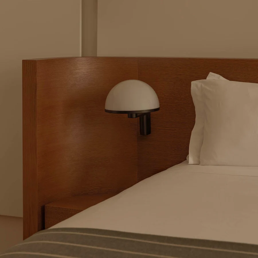 Wall lamp by Faro Barcelona in white glass with dark matte metal arm