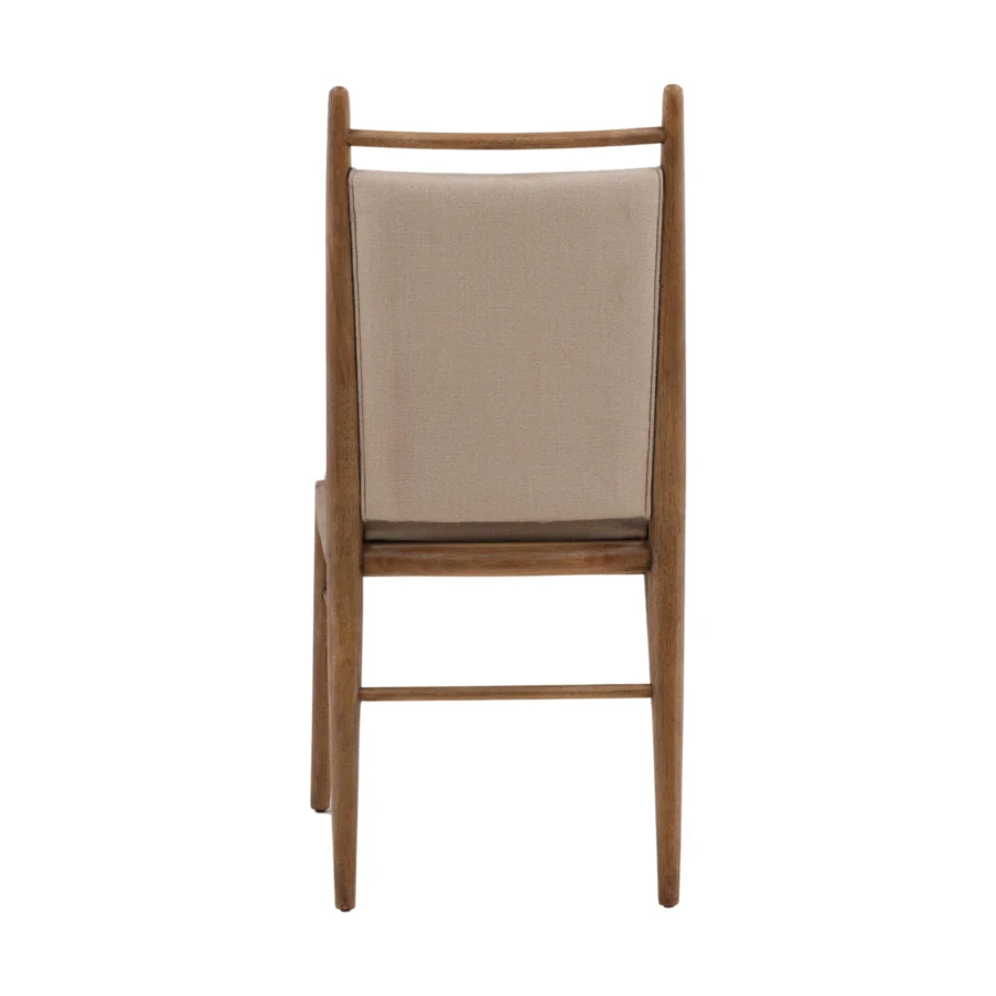 Chair by Dovetail featuring a dark brown rubber wood frame with matte finish and beige basketweave fabric upholstery