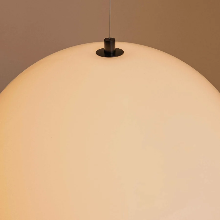 Suspension lamp by Faro Barcelona in glass with opaline diffuser plus matte metal hardware featuring white black hemisphere