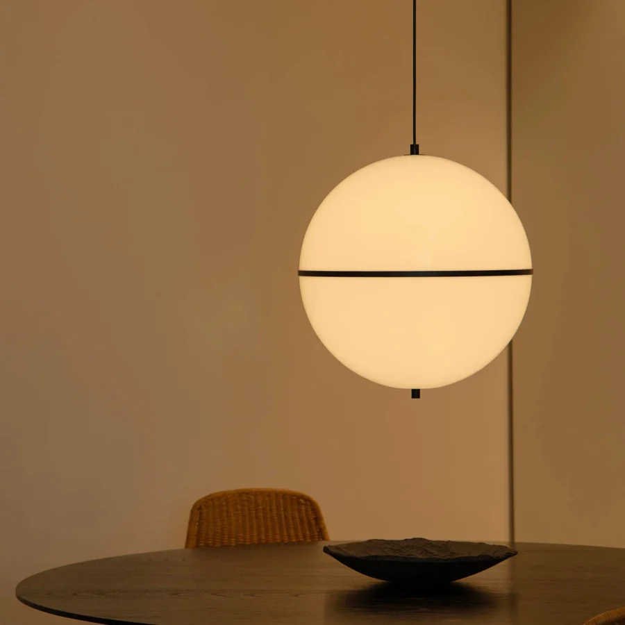 Suspension lamp by Faro Barcelona Dome with spherical white glass diffuser plus black metal structure in matte finish
