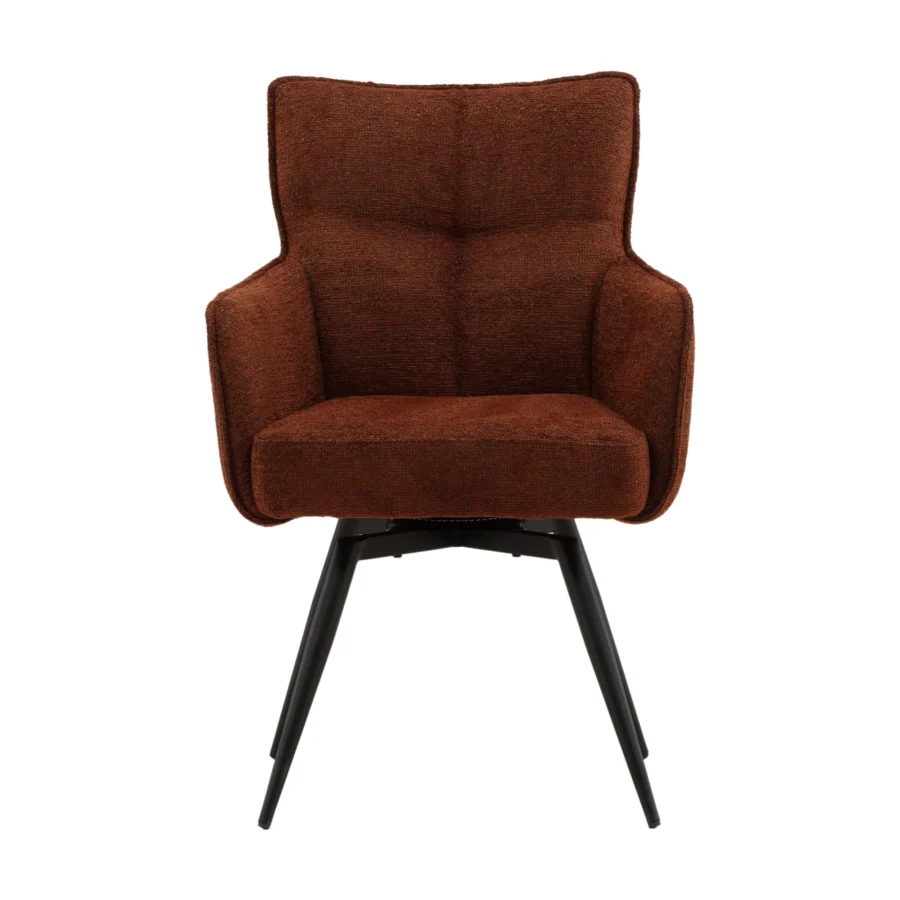 Armchair by Dovetail Adelise in burgundy chenille upholstery with black steel swivel base plus tufted channeled backrest