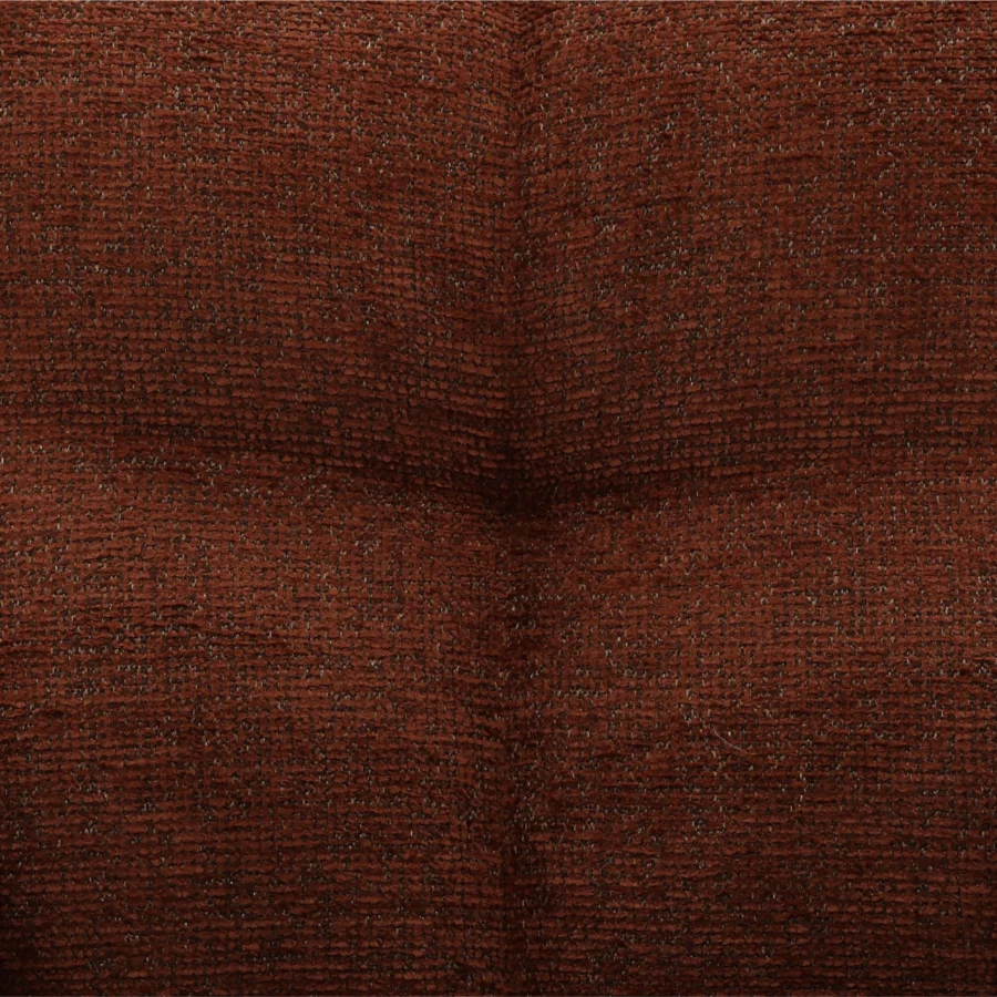 Armchair by Dovetail in rust brown woven fabric with tufted backrest and black steel legs