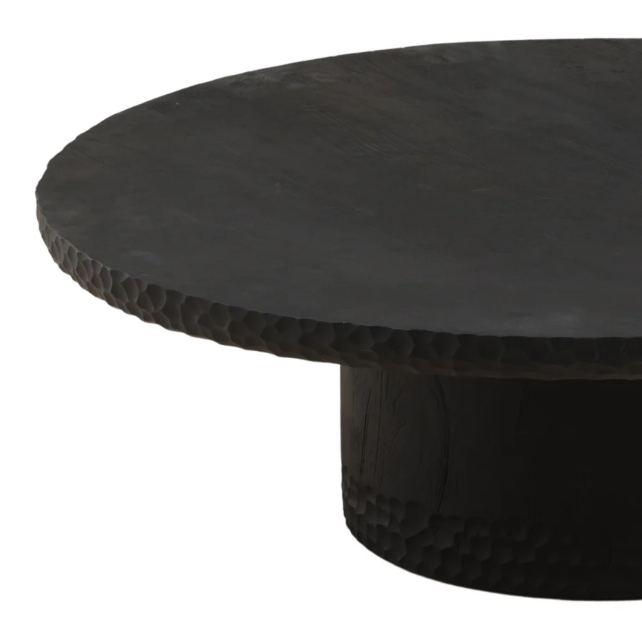 Coffee table by Dovetail Wilber in solid mango wood featuring a rich black finish and chiseled texture