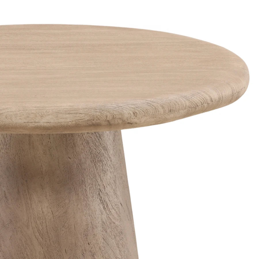 Bistro table by Dovetail Marci in weathered natural acacia wood featuring a matte textured finish and tapered pedestal base