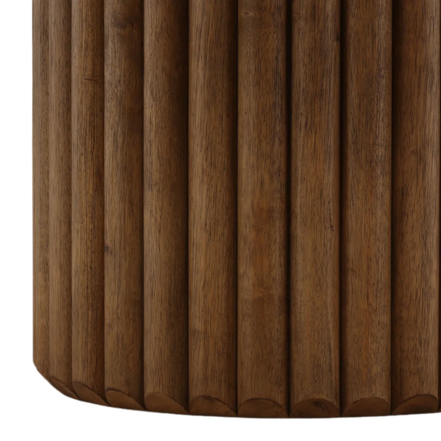 Dining table by Dovetail Henley in rubber wood and oak veneer with dark brown finish plus a vertical fluted pedestal…