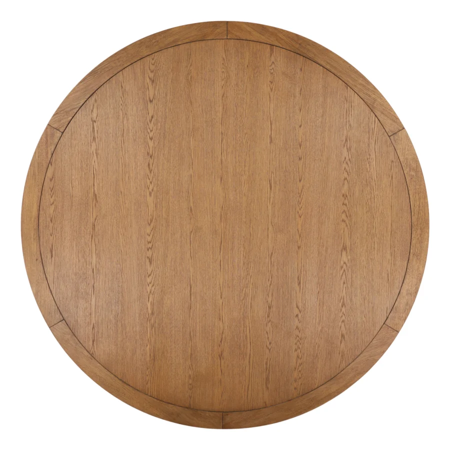 Dining table by Dovetail Henley in rubber wood and oak veneer with dark brown finish plus visible grain segmented border
