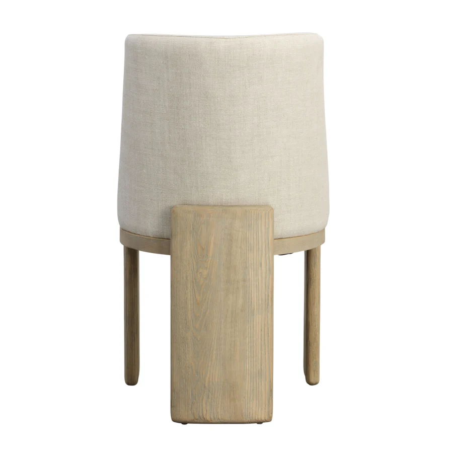 Dining chair by Dovetail in beige linen upholstery and light warm ash wood with a matte finish