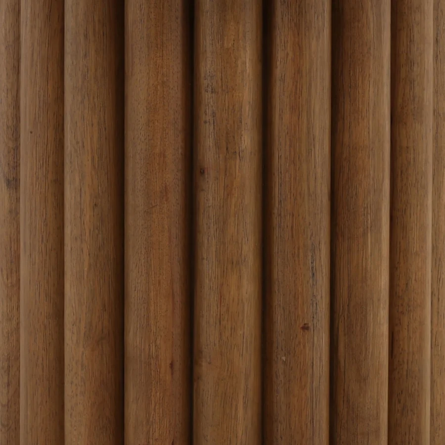 Bistrot table by Dovetail Henley in rubber wood and oak veneer with dark brown finish, a fluted cylindrical base structure
