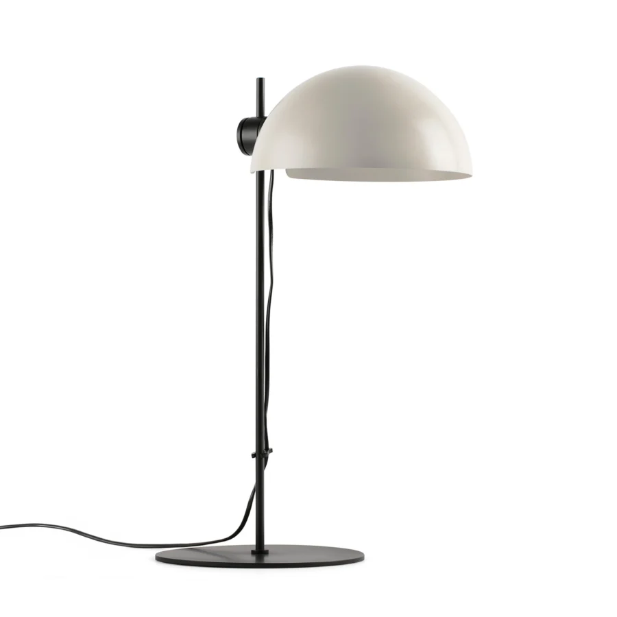Table lamp by Faro Barcelona with steel structure and black beige shade in adjustable half sphere form for light rotation