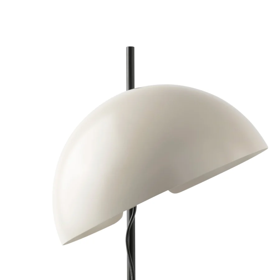 Table lamp by Faro Barcelona in steel with matte beige dome shade and slender black cylindrical stem for adjustable light
