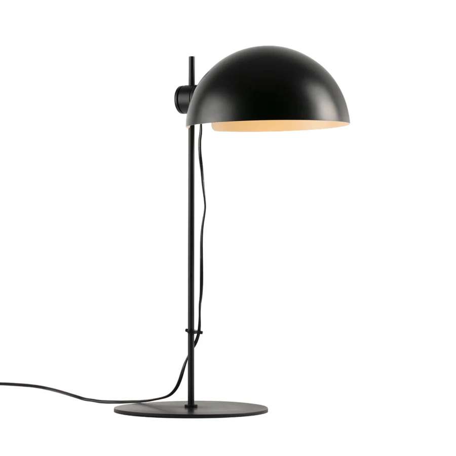Table lamp by Faro Barcelona in steel with matte black finish, featuring a slender stem plus articulated dome shade