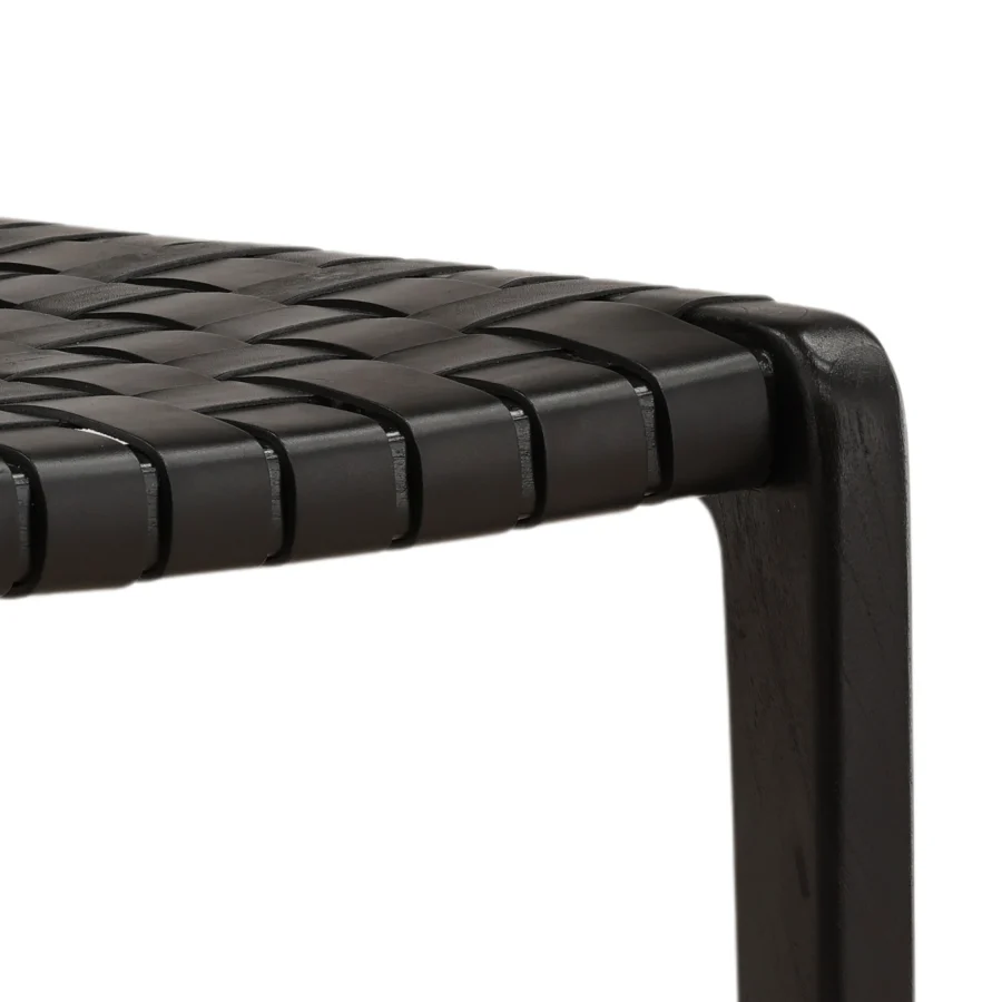 Dining chair by Dovetail Benson in woven leather with teak wood frame and matte black finish