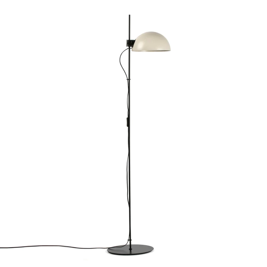 Floor lamp by Faro Barcelona in metal with matte black finish and cream hemispherical shade having adjustable mechanism