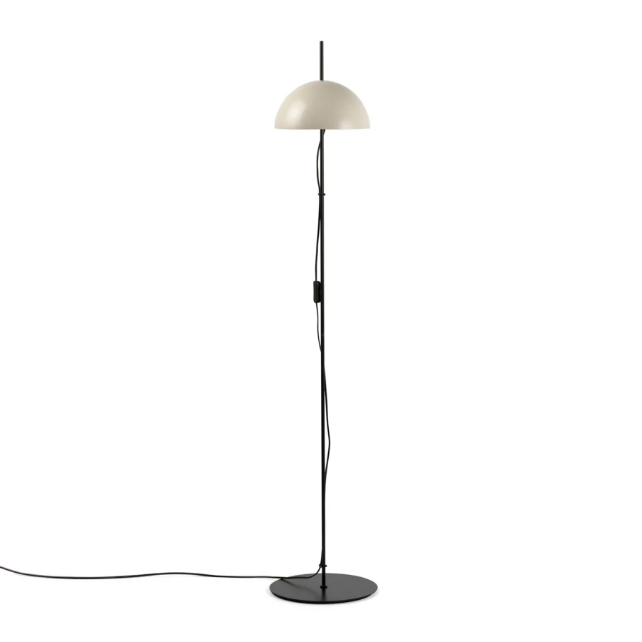 Floor lamp by Faro Barcelona with matte black metal frame and light beige hemispherical shade plus external power cord