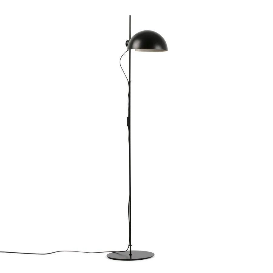 Floor lamp by Faro Barcelona in metal with matte black finish, possessing a hemispherical dome shade and white interior