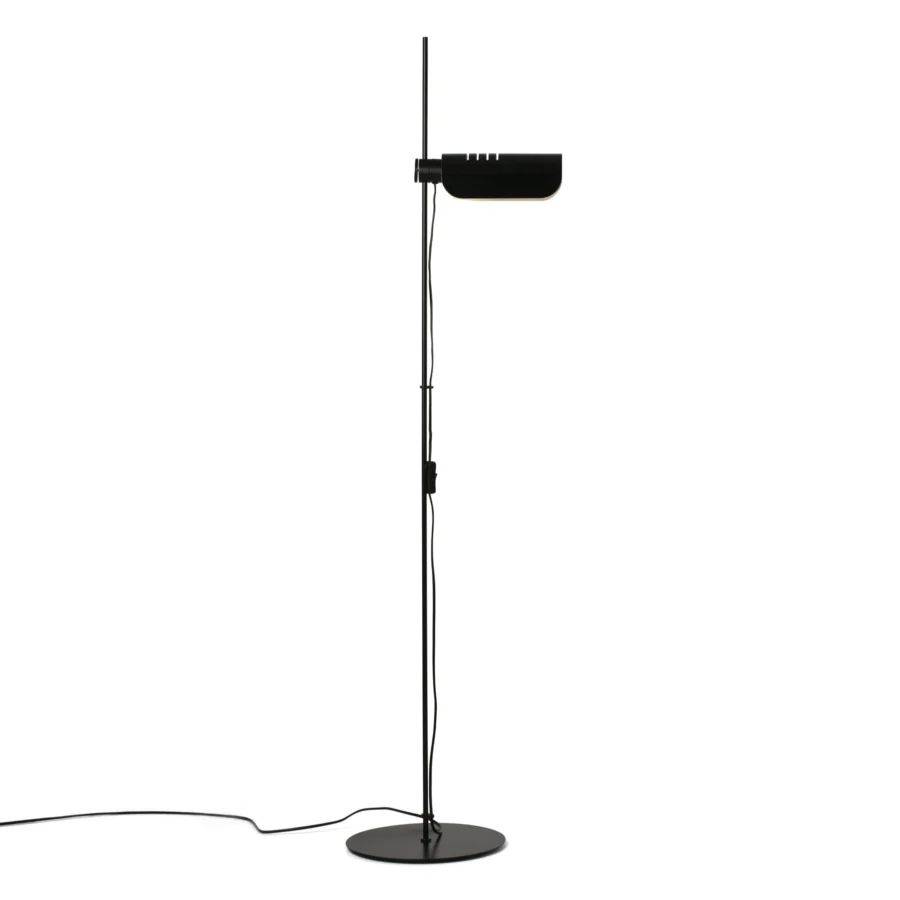 Floor lamp by Faro Barcelona in metal with a matte black finish, featuring a circular base and adjustable rotating shade