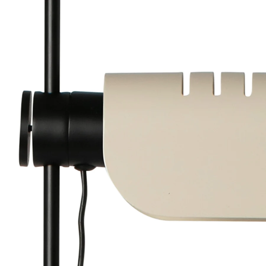 Floor lamp by Faro Barcelona Martinica with matte black metal frame and light beige shade plus adjustable pivoting head