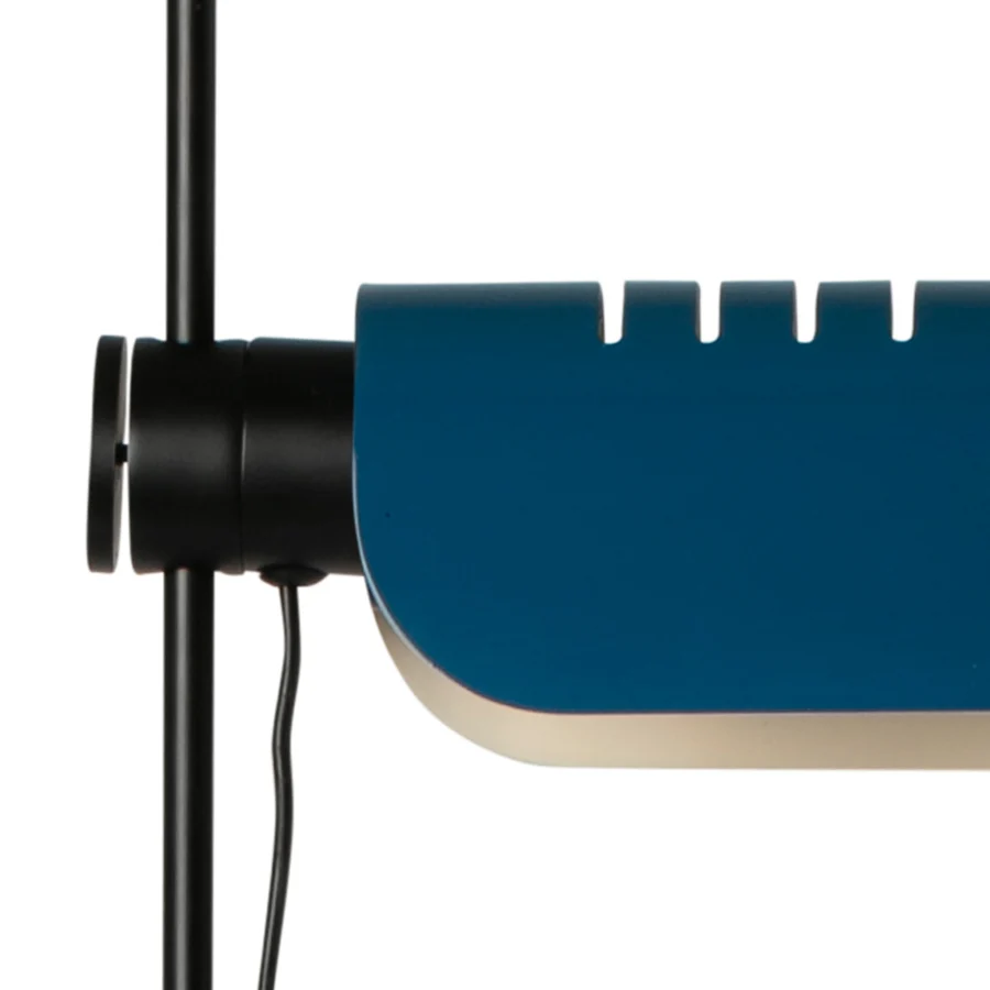 Floor lamp by Faro Barcelona in metal with a matte black finish, featuring an adjustable shade having a solid blue…