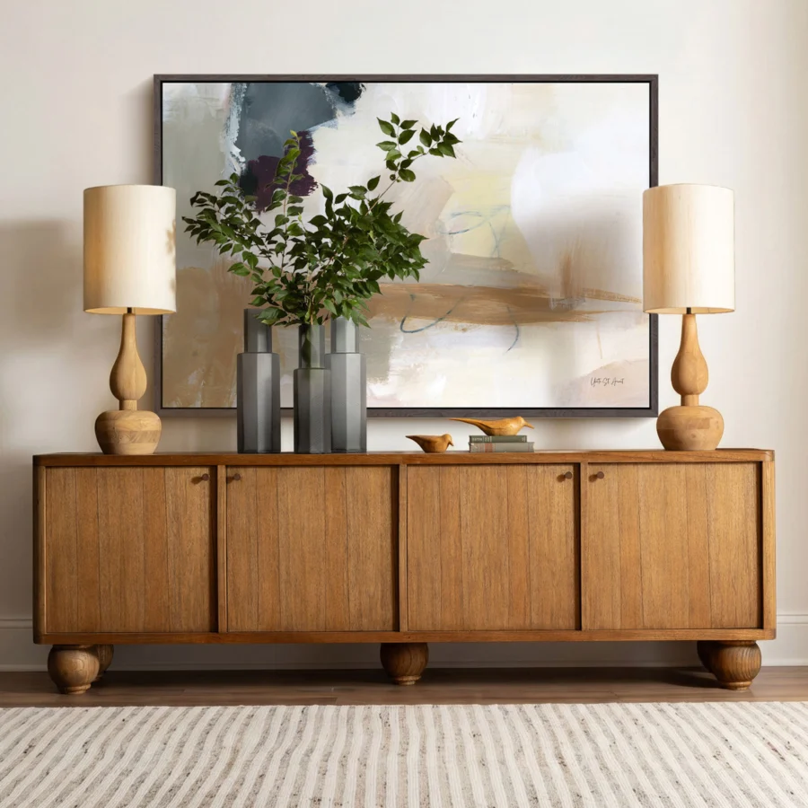 Sideboard by Dovetail in brown mindi wood veneer with matte finish