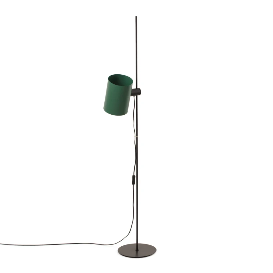 Floor lamp by Faro Barcelona in metal with a matte forest green shade plus a contrasting black rod and circular…