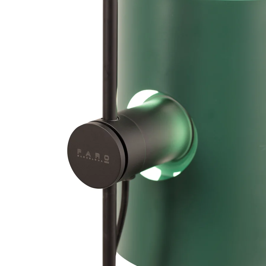 Floor lamp by Faro Barcelona in metal with matte finish, forest green shade, black vertical stem and adjustment housing