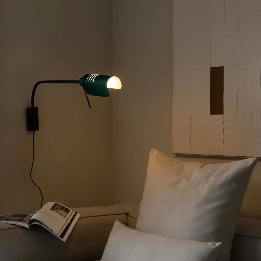 Wall lamp by Faro Barcelona in metal with articulated arm and cylindrical shade in dark green and black matte finish