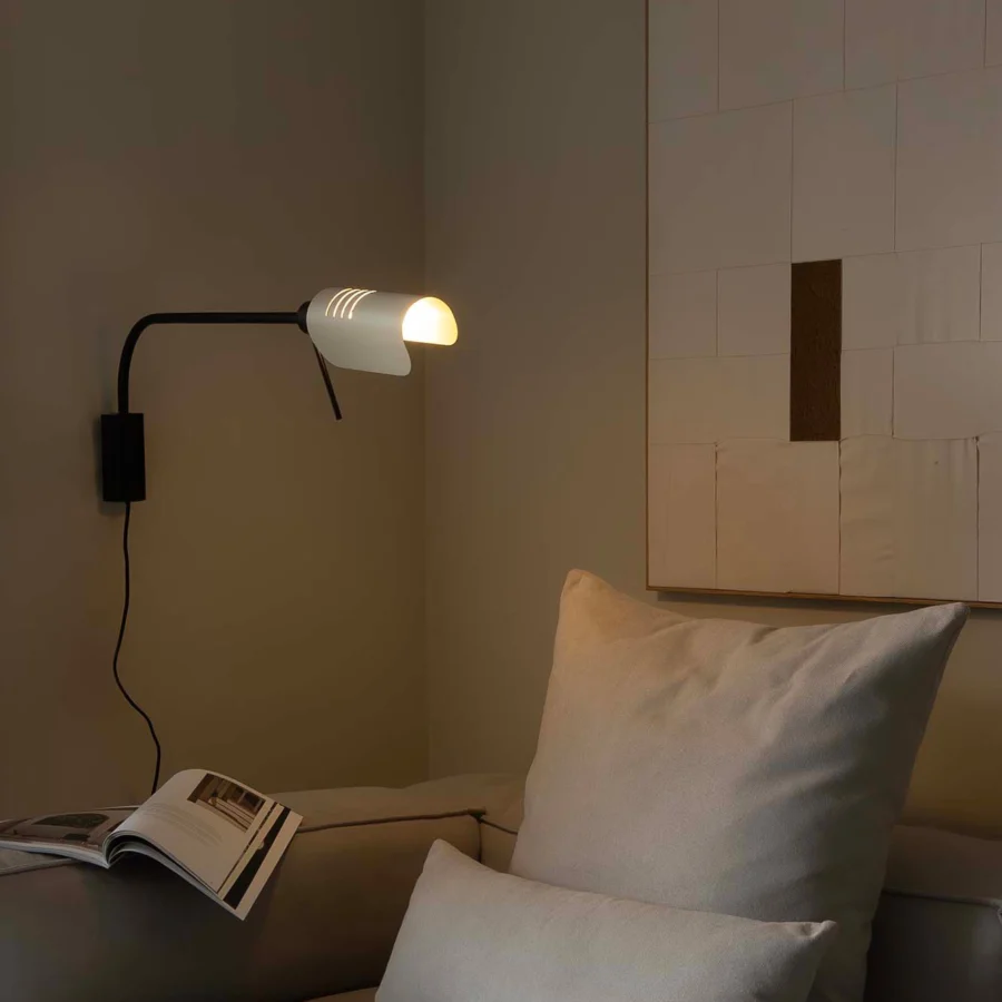 Wall lamp by Faro Barcelona featuring metal structure paired with a white slatted shade