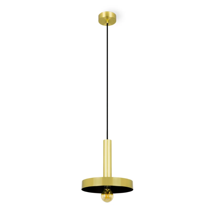 Suspension lamp by Faro Barcelona Whizz in metal with brushed gold finish plus matte black interior and thin cord detailing