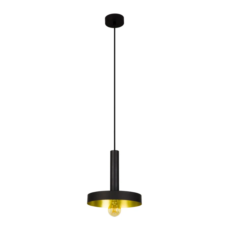 Pendant lamp by Faro Barcelona Whizz in metal with matte black exterior plus gold-tone interior on circular shade stem