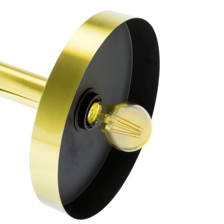 Suspension lamp by Faro Barcelona in metal with brushed gold exterior rim and stem plus matte black interior shade finish
