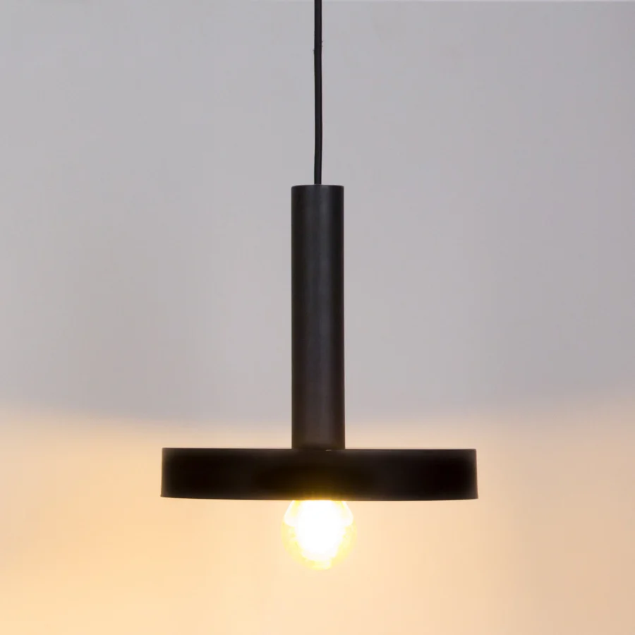 Pendant lamp by Faro Barcelona Whizz in metal with matte black finish, crafted in a geometric shape and cylindrical form