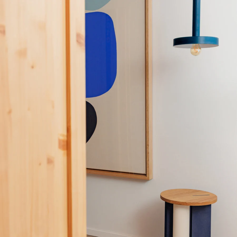 Pendant lamp by Faro Barcelona Whizz in geometric metal with deep blue matte finish plus exposed Edison bulb on black…